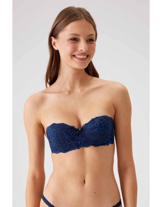 Kadın Lacivert 6203 Balenli Destekli Straplez Dantelli Sütyen