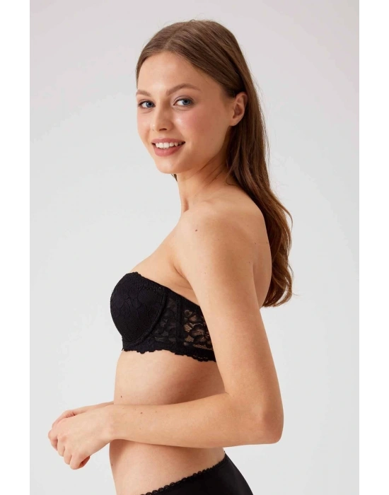 Kadın Siyah 6203 Balenli Destekli Straplez Dantelli Sütyen