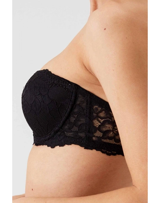 Kadın Siyah 6203 Balenli Destekli Straplez Dantelli Sütyen
