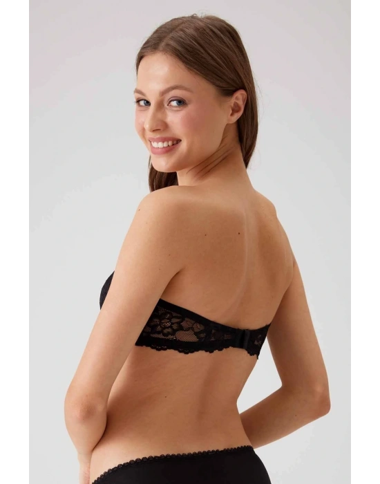 Kadın Siyah 6203 Balenli Destekli Straplez Dantelli Sütyen