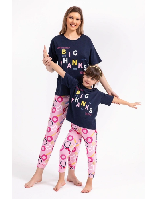 2800 Big Thanks Lacivert Kadın Pijama Takımı
