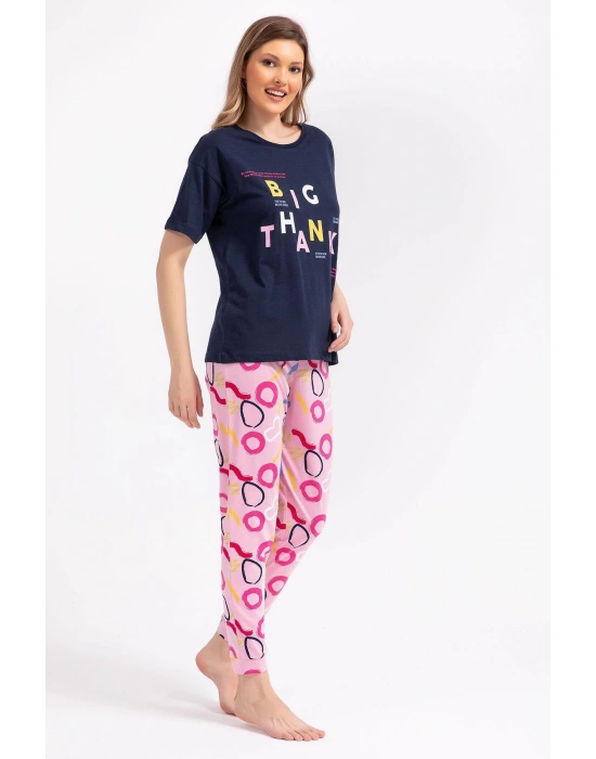 2800 Big Thanks Lacivert Kadın Pijama Takımı