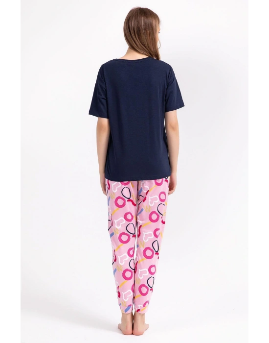 2800 Big Thanks Lacivert Kadın Pijama Takımı