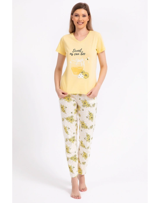 Rolypoly Kız Çocuk Sarı Kısa Kol Pijama Takım