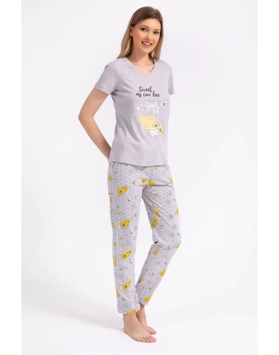 Rolypoly Kız Çocuk Gri Kısa Kol Pijama Takım