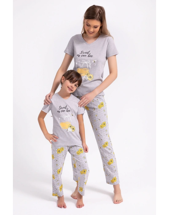 Rolypoly Kız Çocuk Gri Kısa Kol Pijama Takım