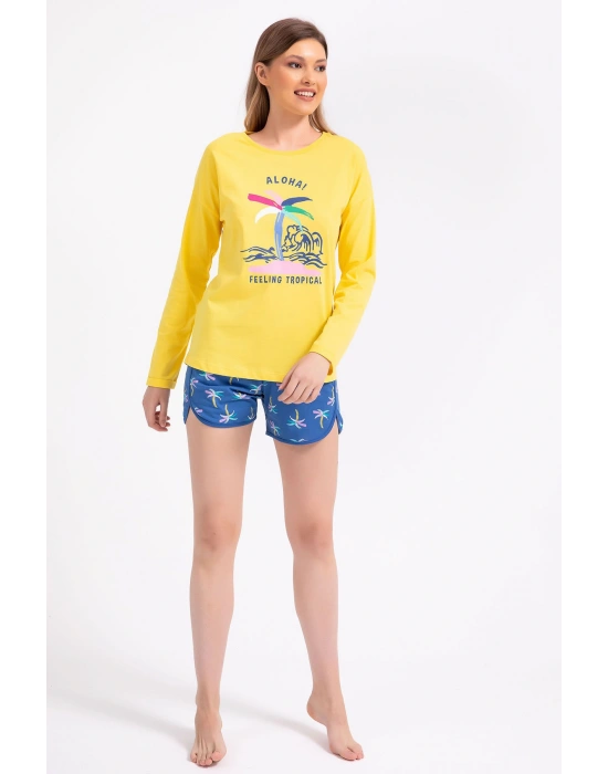 Rolypoly Feeling Tropical Sarı Kadın Uzun Kol Şort Takım