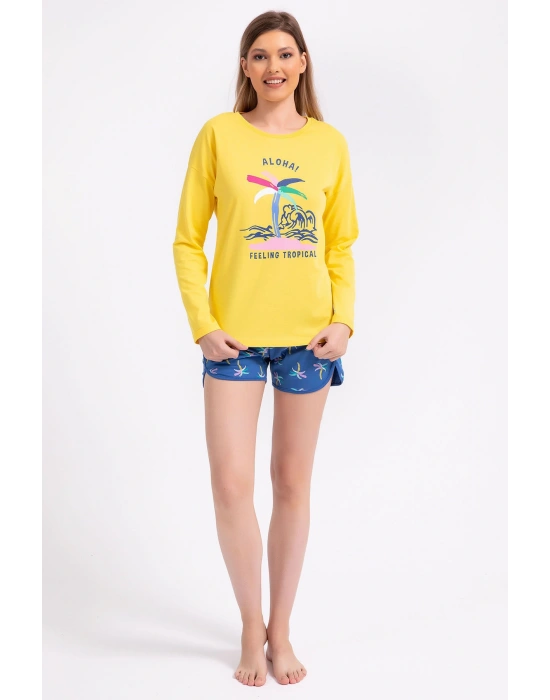 Rolypoly Feeling Tropical Sarı Kadın Uzun Kol Şort Takım