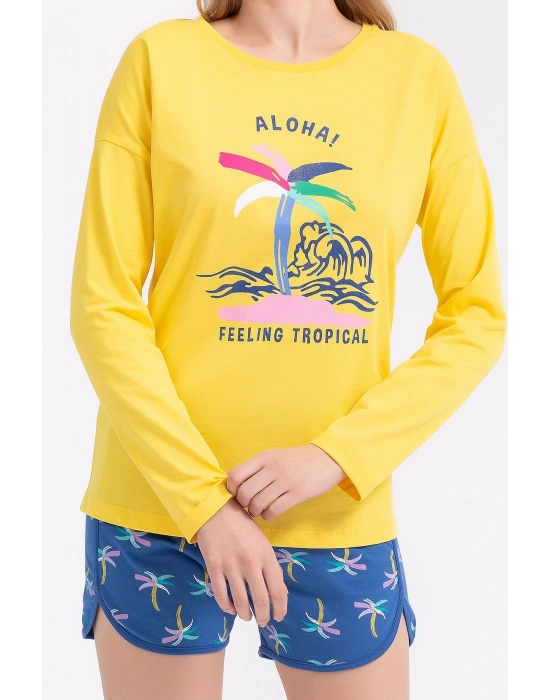 Rolypoly Feeling Tropical Sarı Kadın Uzun Kol Şort Takım