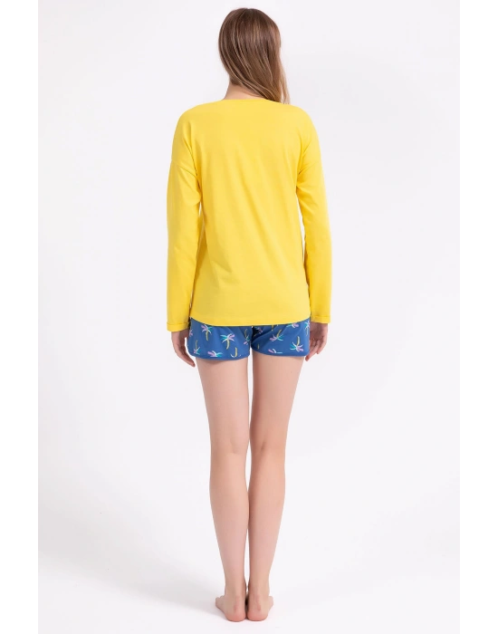 Rolypoly Feeling Tropical Sarı Kadın Uzun Kol Şort Takım