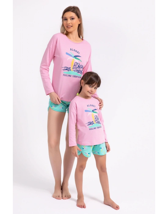 Rolypoly Feeling Tropical Pembe Kadın Uzun Kol Şort Takım