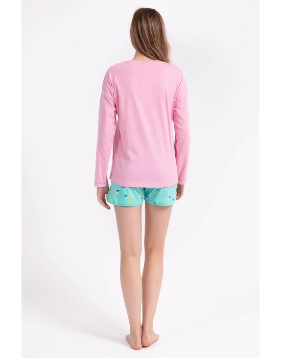 Rolypoly Feeling Tropical Pembe Kadın Uzun Kol Şort Takım