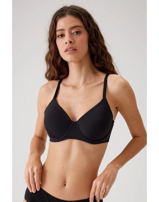 Kadın Siyah 6104 Barcelona Balenli Desteksiz Göğüsü Kavrayan Kalın Askılı Tek Micro Sütyen