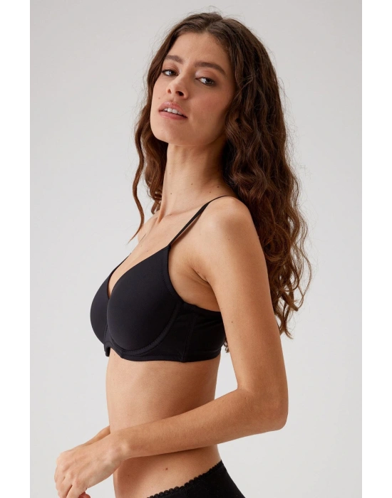 Kadın Siyah 6104 Barcelona Balenli Desteksiz Göğüsü Kavrayan Kalın Askılı Tek Micro Sütyen