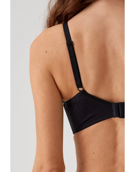 Kadın Siyah 6104 Barcelona Balenli Desteksiz Göğüsü Kavrayan Kalın Askılı Tek Micro Sütyen