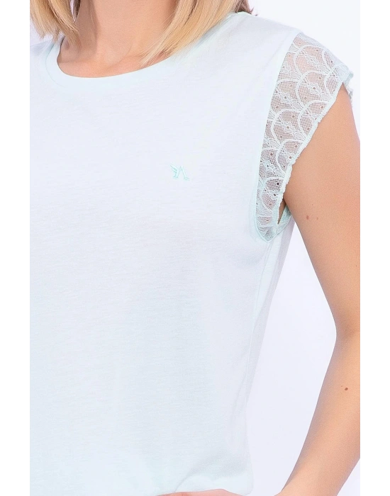 1899 Çiçek Desenli Nil Dantel Detaylı Kadın Pijama Takımı