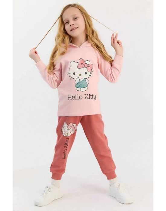 Lisanslı Şeker Pembe Kız Çocuk Kapüşonlu Eşofman Takımı