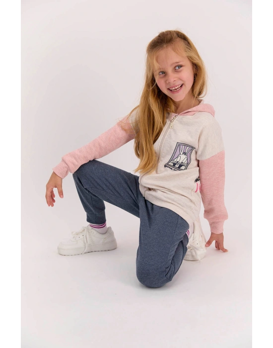 Bugs Bunny Lisanslı Maybe I Wont Kremmelanj Kız Çocuk Fermuarlı Eşofman Takımı