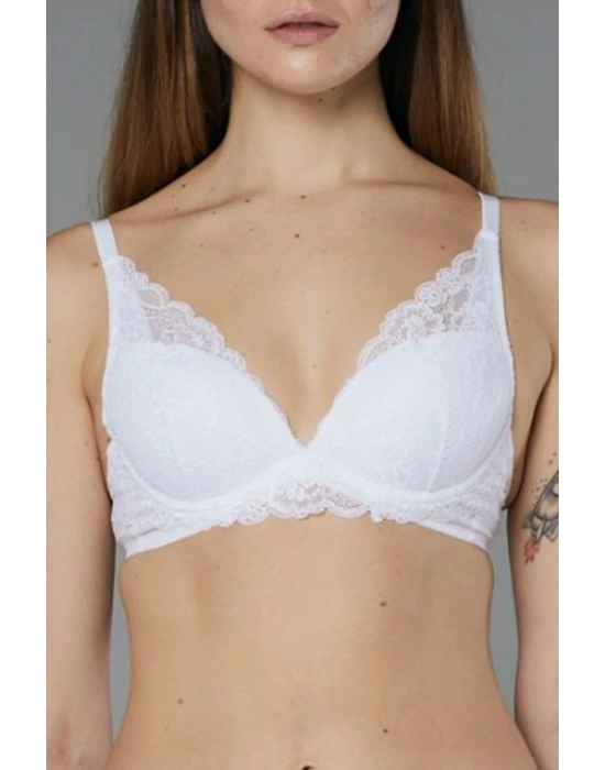 Kadın Beyaz Dantelli Balenli Pus-up Sütyen 11-394