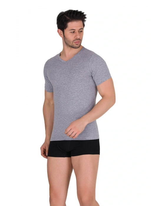 Erkek Gri V Yaka Tişört B1027