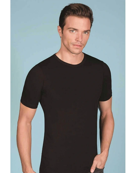 Erkek Siyah Likralı Bisiklet Yaka Atlet