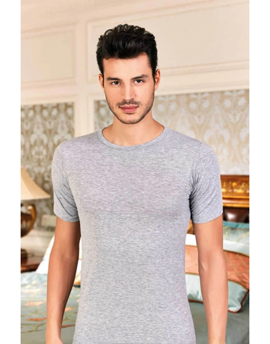 Erkek Gri Likralı Bisiklet Yaka Atlet