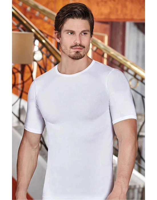 Erkek Beyaz Likralı Bisiklet Yaka Atlet