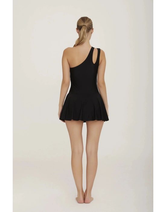 Kadın Siyah Tek Askı Etekli Mayo