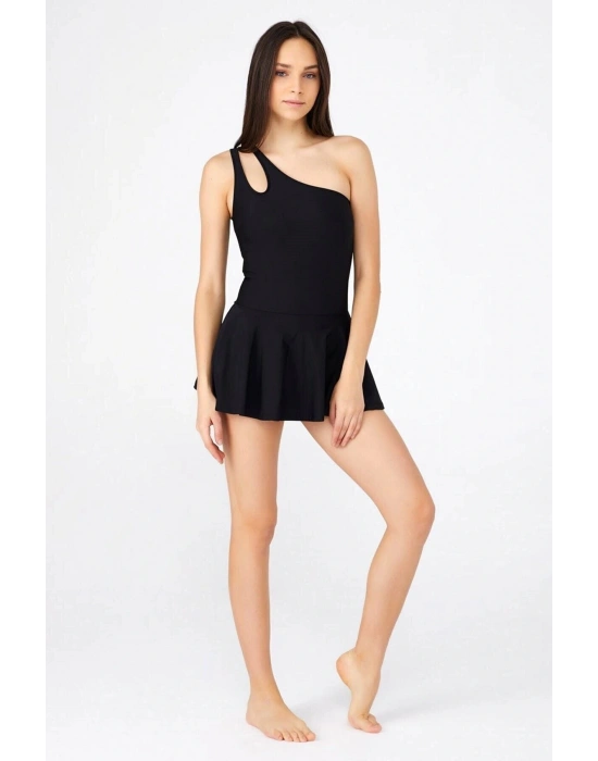 Kadın Siyah Tek Askı Etekli Mayo