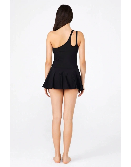 Kadın Siyah Tek Askı Etekli Mayo