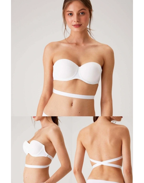 6027 Beyaz Pisa Push Up Straplez Multi Function Mikro Sütyen Askı Hediyeli