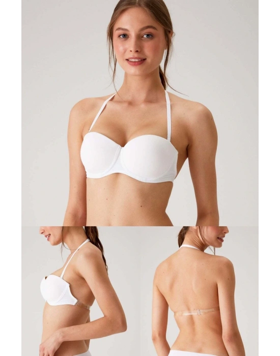 6027 Beyaz Pisa Push Up Straplez Multi Function Mikro Sütyen Askı Hediyeli