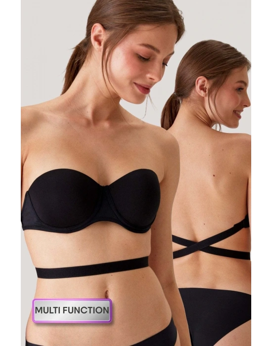 Kadın 6027 Pisa Destekli Push-up Straplez Multi Function Sütyen Siyah