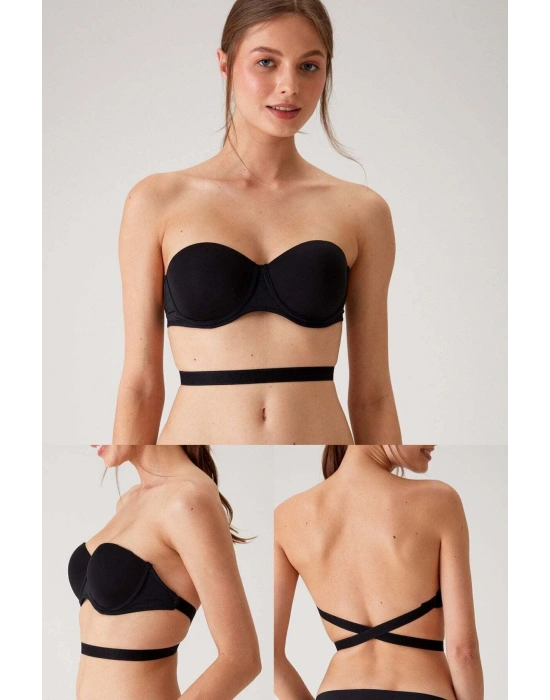 Kadın 6027 Pisa Destekli Push-up Straplez Multi Function Sütyen Siyah