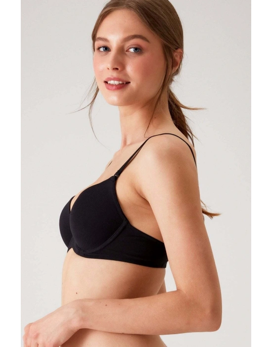 Siyah 6401 Rome Soft Push Up / Yarı Destekli Tak-çıkar Askılı Pamuklu Sütyen