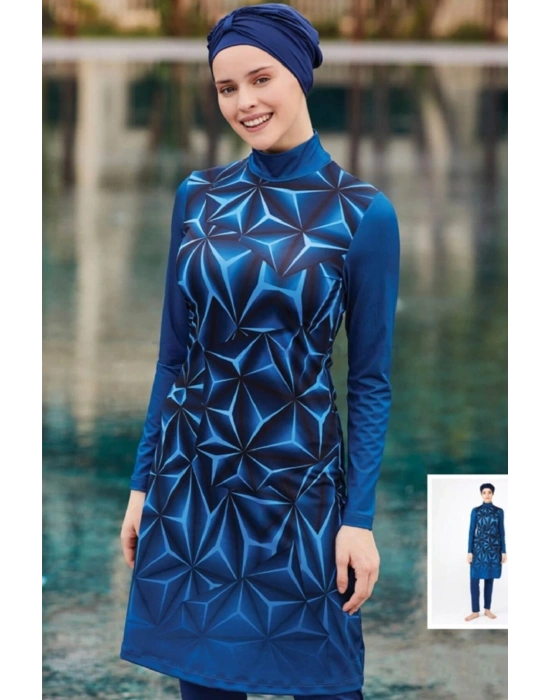 Likralı Tam Kapalı Tesettür Mayo 0484 Açık Lacivert