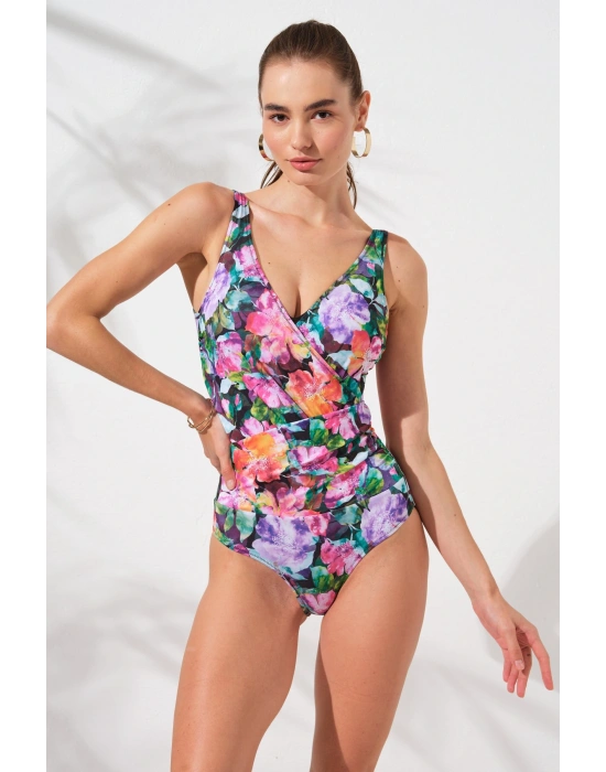 Cannes Kalın Askılı Korseli Kruvaze Mayo Violet 231127-d