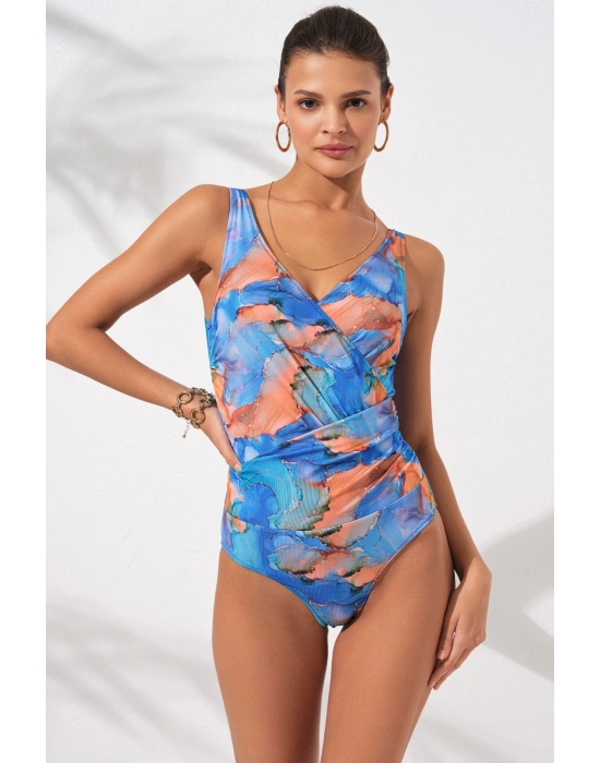 Cannes Kalın Askılı Korseli Kruvaze Mayo Marbel 231127-d