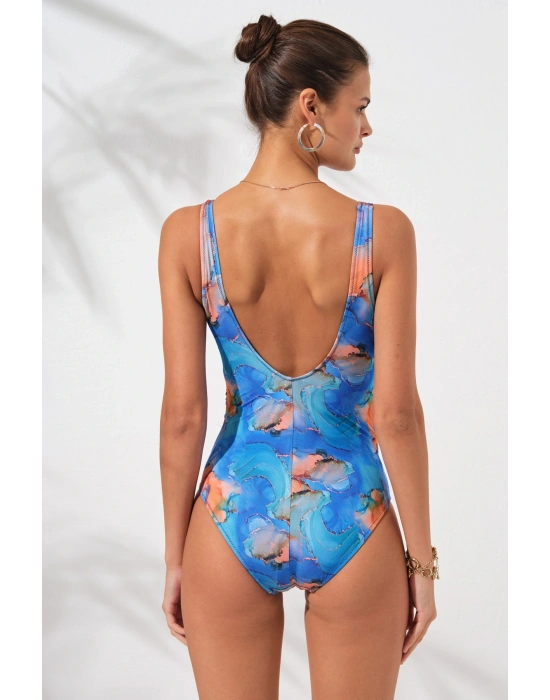 Cannes Kalın Askılı Korseli Kruvaze Mayo Marbel 231127-d