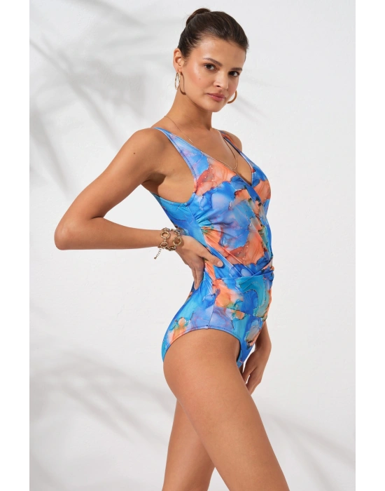 Cannes Kalın Askılı Korseli Kruvaze Mayo Marbel 231127-d