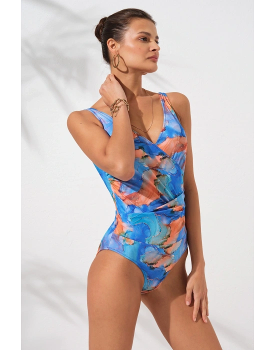 Cannes Kalın Askılı Korseli Kruvaze Mayo Marbel 231127-d