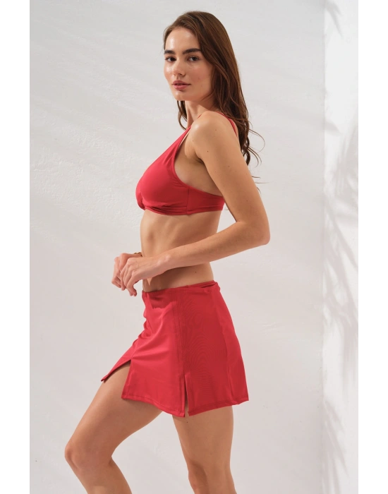 Pearl Etekli Fra Bikini Takım Üçlü Set Kırmızı 231228