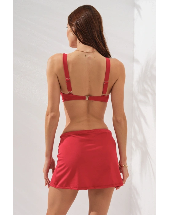 Pearl Etekli Fra Bikini Takım Üçlü Set Kırmızı 231228