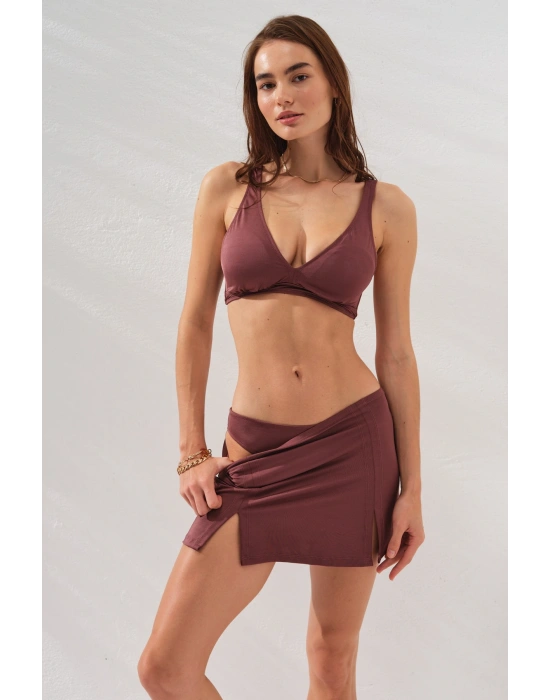 Toffee Fra Yırtmaç Detaylı Etekli Set Üçgen Bikini Takımı Ayarlanabilir Kalın Askılı Kullanışlı