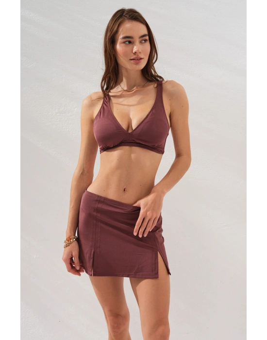 Toffee Fra Yırtmaç Detaylı Etekli Set Üçgen Bikini Takımı Ayarlanabilir Kalın Askılı Kullanışlı