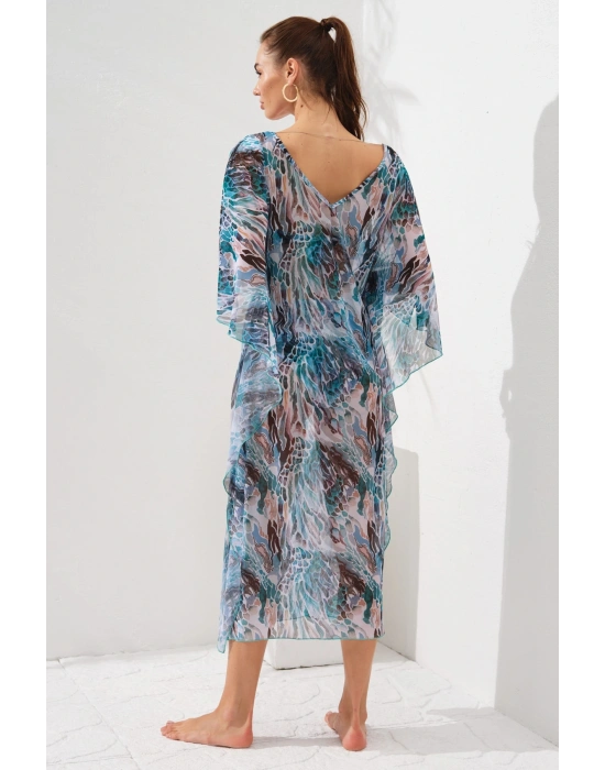 V Yaka Elbise Pareo Coral 231803-d