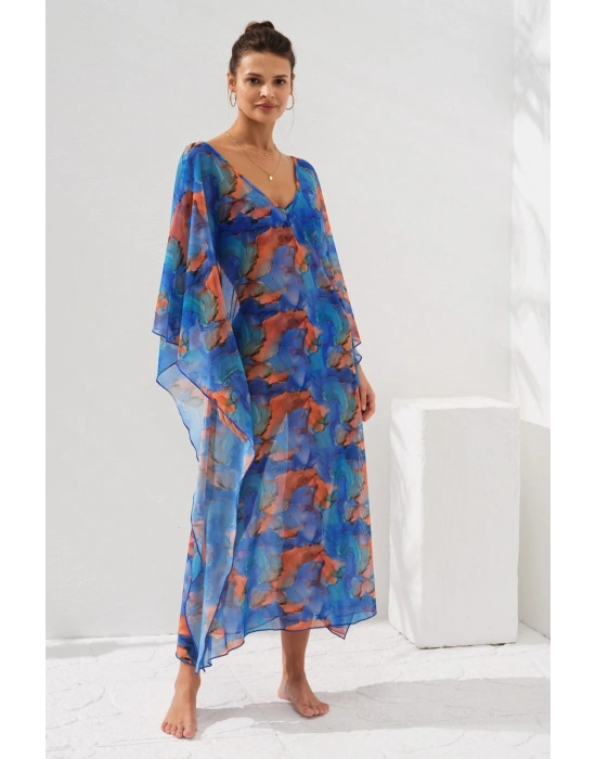 V Yaka Elbise Pareo Marbel 231803-d