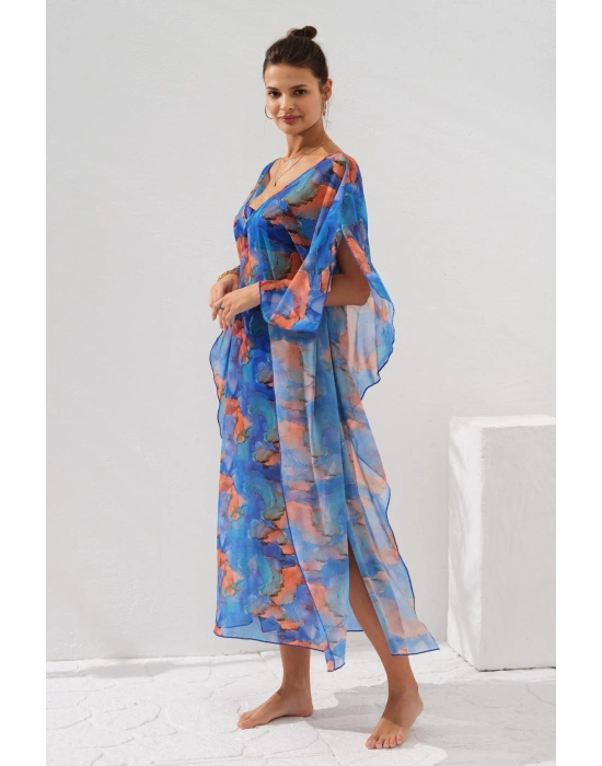 V Yaka Elbise Pareo Marbel 231803-d