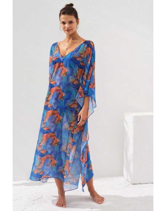 V Yaka Elbise Pareo Marbel 231803-d