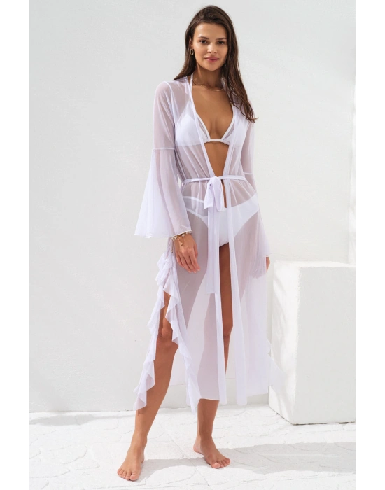 Belden Bağlamalı Elbise Pareo Beyaz231804
